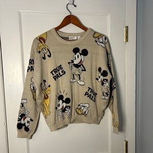 H&M Disney MICKEY Jacquard KNIT SWEATER Beige Tan Youth or Adult Donald Pluto